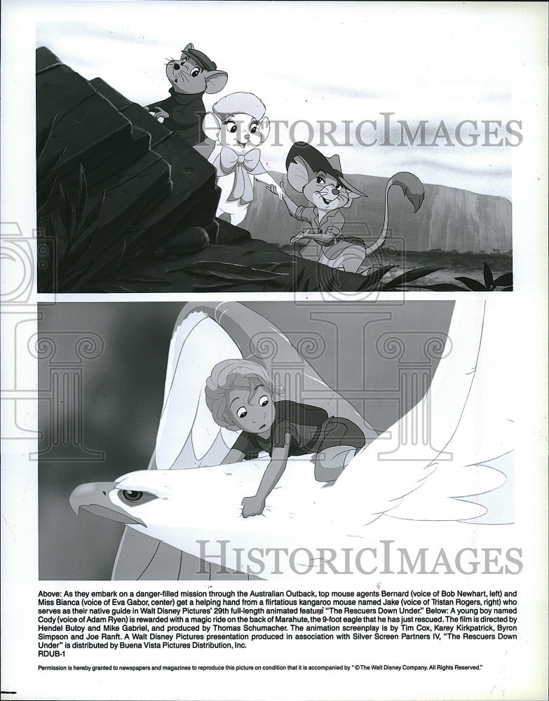 1991 Press Photo Eva Gabor Miss Bianca Bob Newhart Bernard Rescuers Down Under- Historic Images