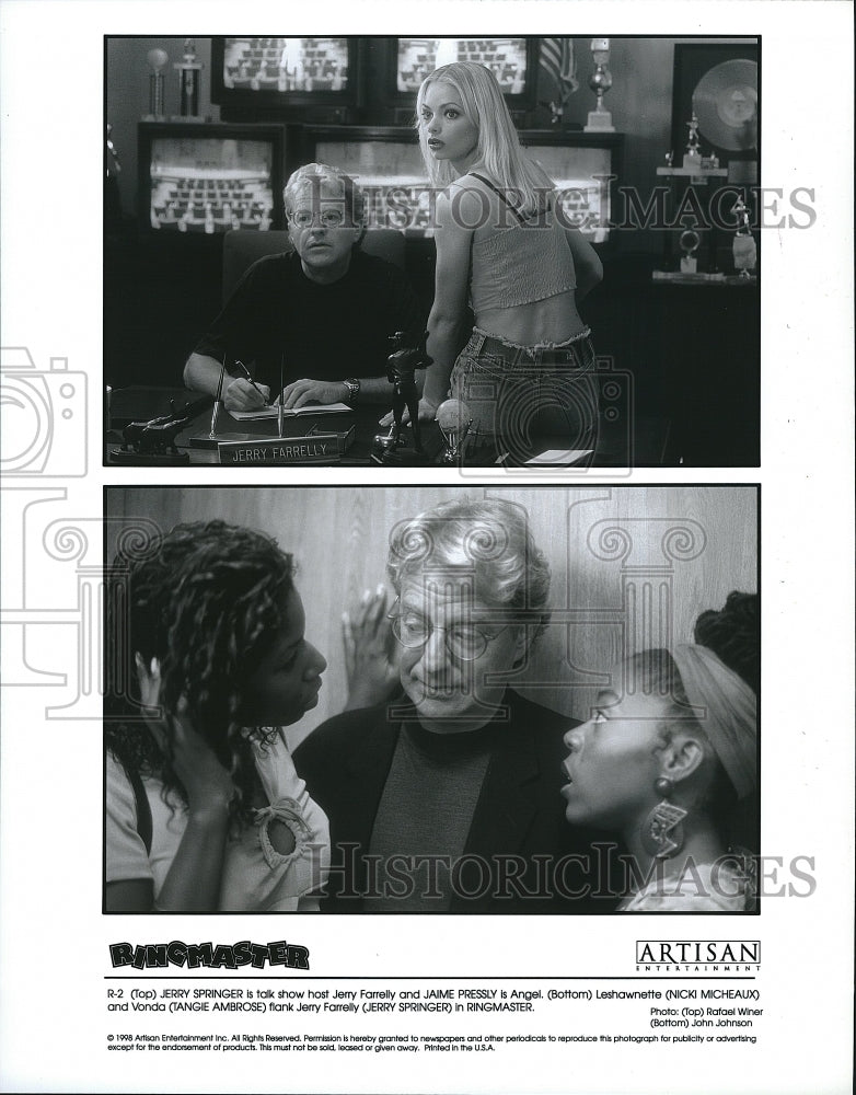 1998 Press Photo Jerry Springer Jaime Pressly Nicki Micheaux Tangie Ambrose
