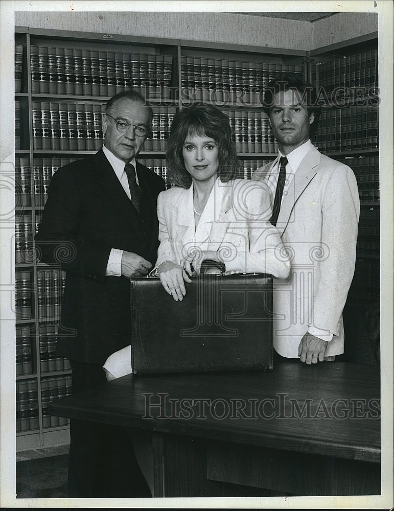 1986 Press Photo Richard Dysart, J. Eikenberry, Harry Hamlin &quot;L. A. Law&quot;- Historic Images