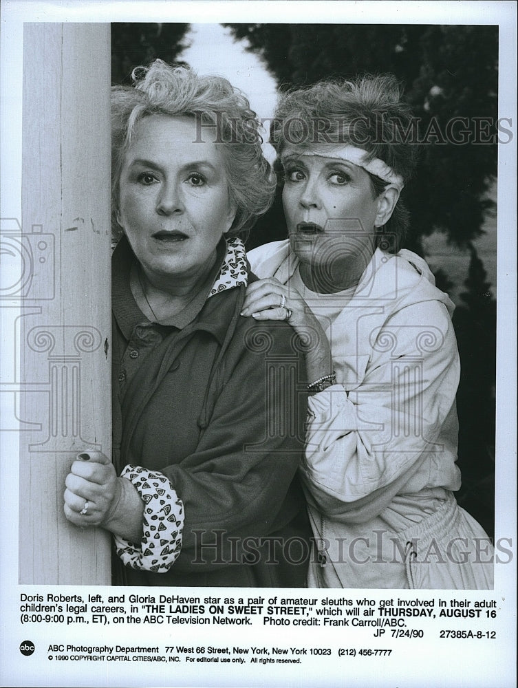 1990 Press Photo Doris Roberts and Gloria DeHaven, &quot;The Ladies on Sweet Street&quot;- Historic Images