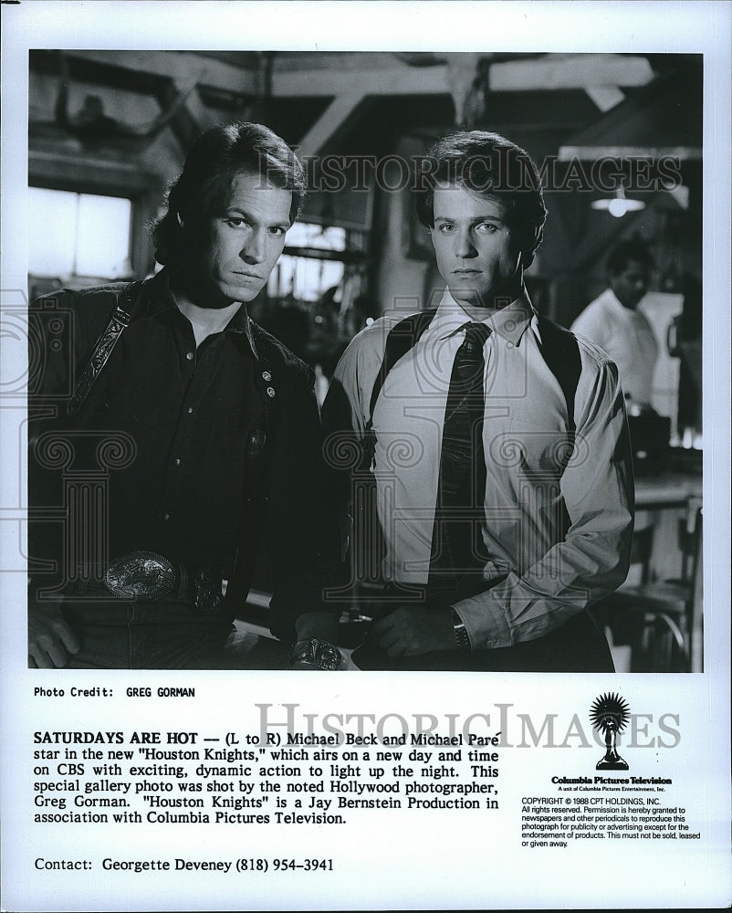 1988 Press Photo Michael Beck and Michael Pare in CBS&#39;s drama &quot;Houston Knights&quot;- Historic Images