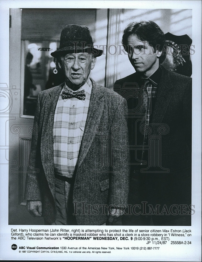 1987 Press Photo John Ritter &amp; Jack Gilford Star In &quot;Hooperman&quot;- Historic Images