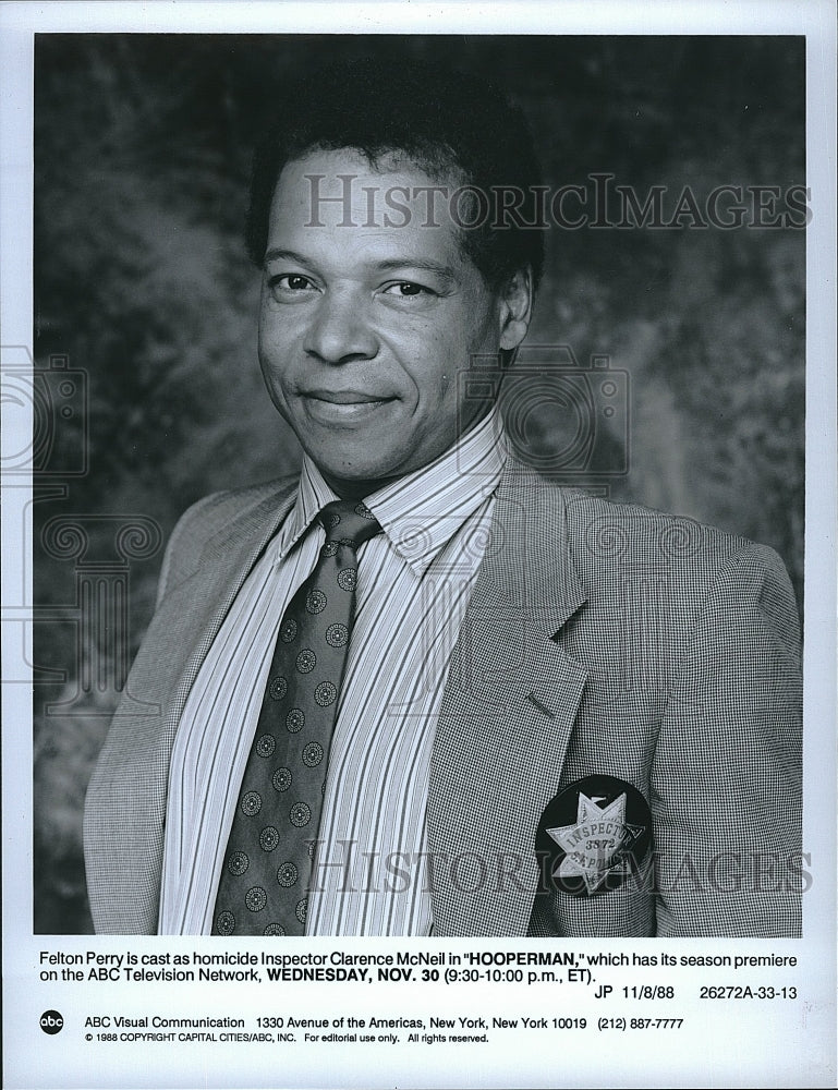 1988 Press Photo Felton Perry one of the cast of ABC&#39;s &quot;Hooperman&quot;- Historic Images