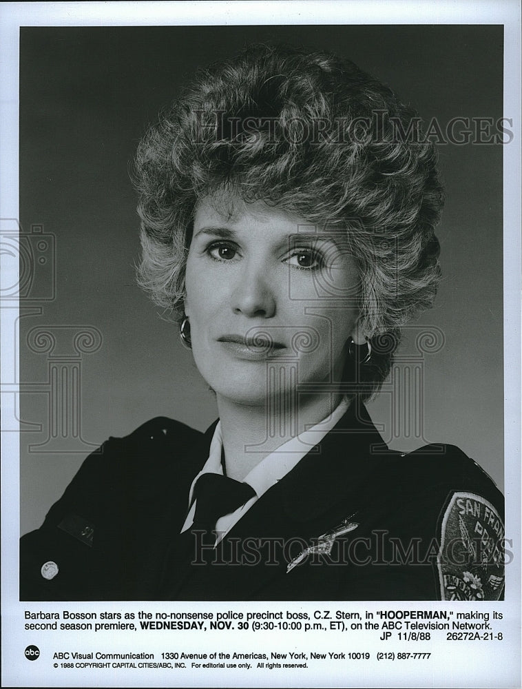 1988 Press Photo Barbara Bosson one of the stars of ABC&#39;s &quot;Hooperman&quot;- Historic Images