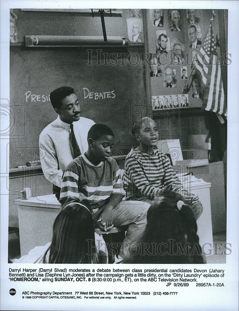 1989 Press Photo Darryl Sivad Daphne Jones Jahary Bennett Homeroom Sitcom TV- Historic Images