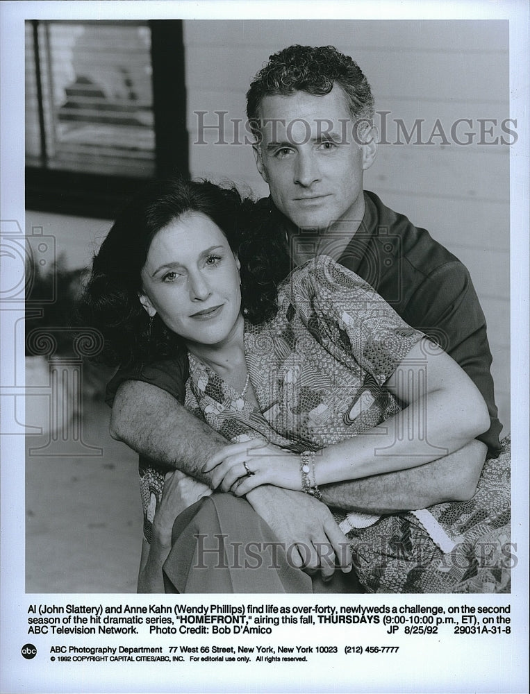 1992 Press Photo John Slattery Actor Wendy Phillips Actress Homefront Drama TV - Historic Images