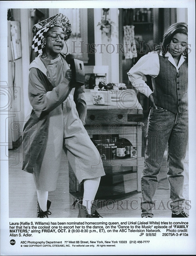 1992 Press Photo Kellie S. Williams, Jaleel White &quot;Family Matters&quot;- Historic Images