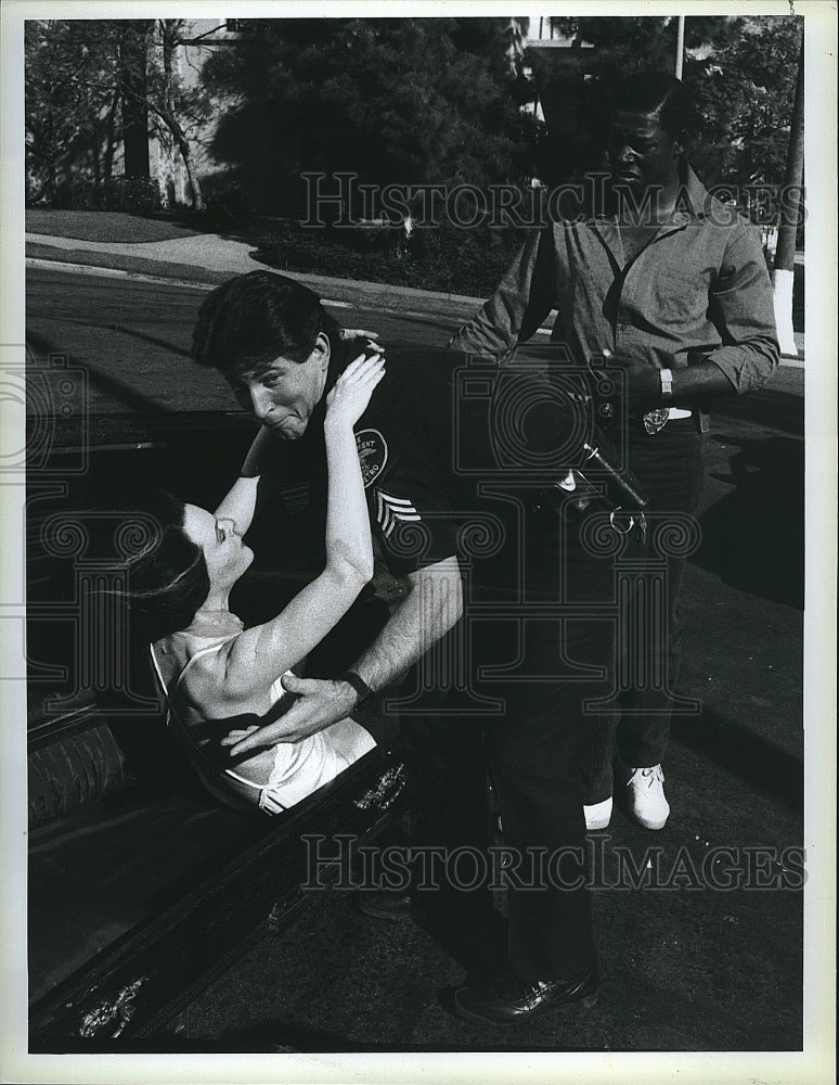 1986 Press Photo Ernie Hudson, Jonathan Perpich, B. Whinnery &quot;The Last Precinct&quot;- Historic Images