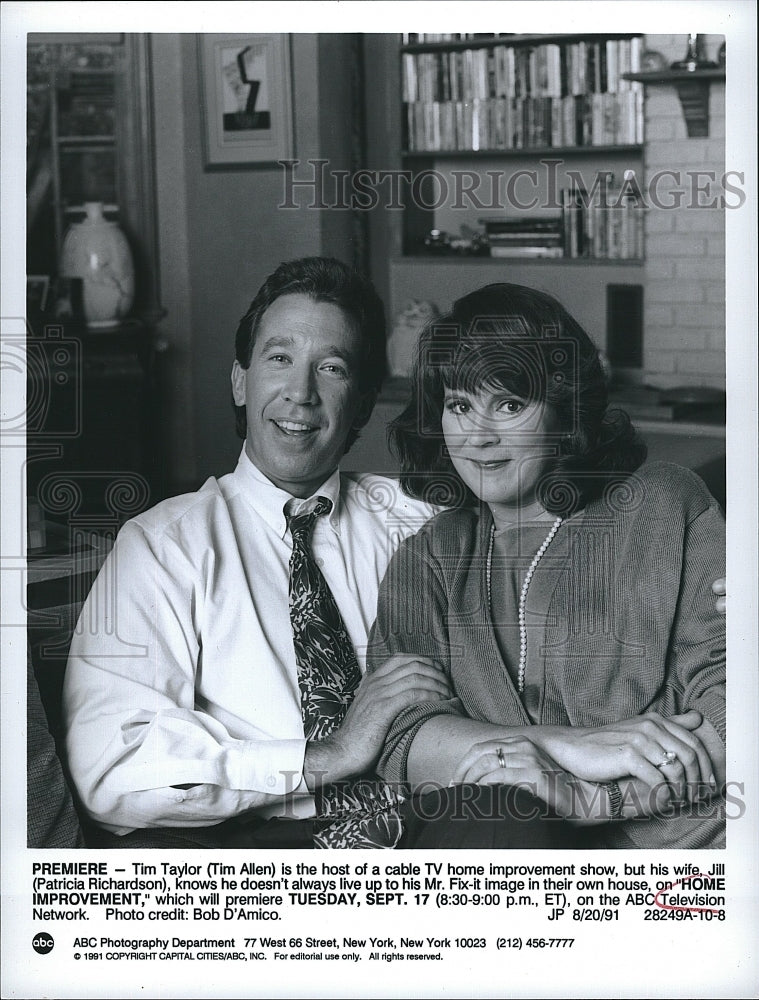 1991 Press Photo Tim Allen &amp; Patricia Richardson stars in &quot;Home Improvement&quot; - Historic Images