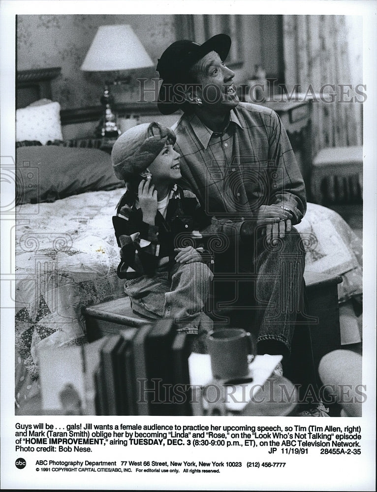 1991 Press Photo Tim Allen &amp; Taran Smith from an episode of  &quot;Home Improvement&quot; - Historic Images