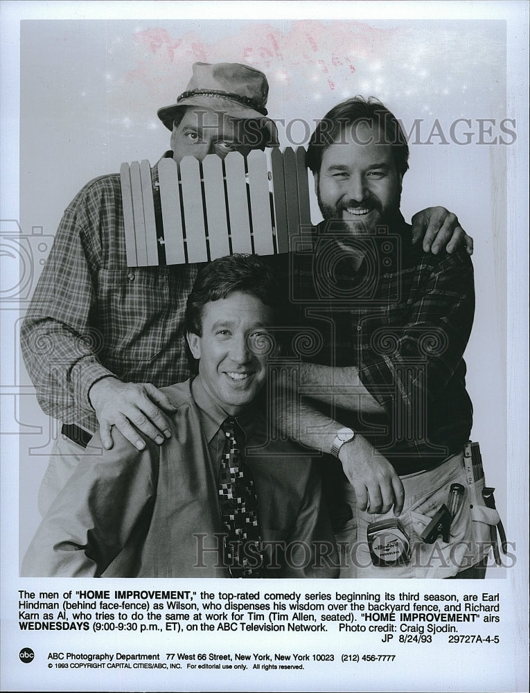 1993 Press Photo Earl Hindman, Richard Karn &amp; Tim Allen stars of - Historic Images