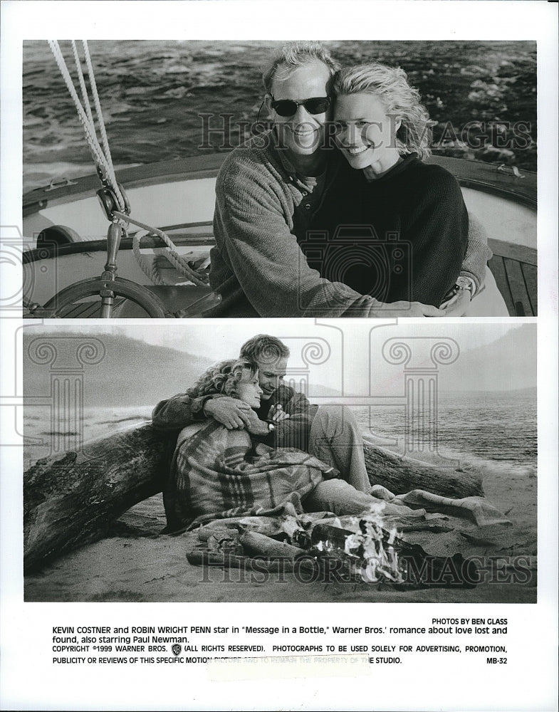 1999 Press Photo Kevin Costner and Robin Wright Penn in "Message in a bottle"- Historic Images