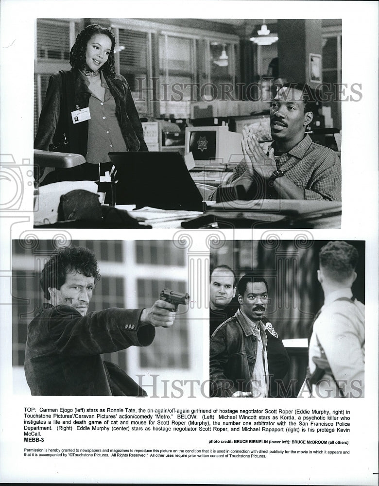 1997 Press Photo Actor Carmen Ejogo, Eddy Murphy, Michael Wincott, and Michael - Historic Images