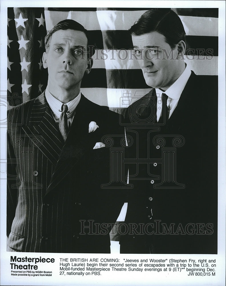 1992 Press Photo Actor Stephen Fry &amp; Hugh Laurie In &quot;The British Are Coming&quot; - Historic Images