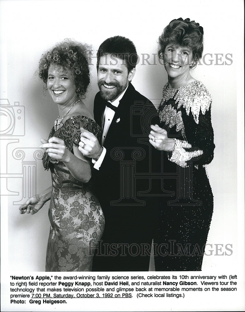 1992 Press Photo Peggy Knapp and Host David Heil of &quot;Newton&#39;s Apple&quot;- Historic Images