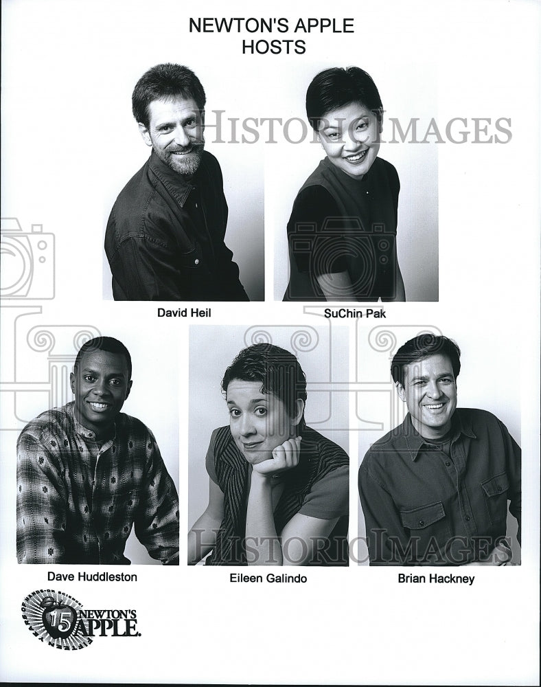 Press Photo Newton&#39;s Apple Hosts David Heil, Suchin Pak, Dave Huddleston - Historic Images