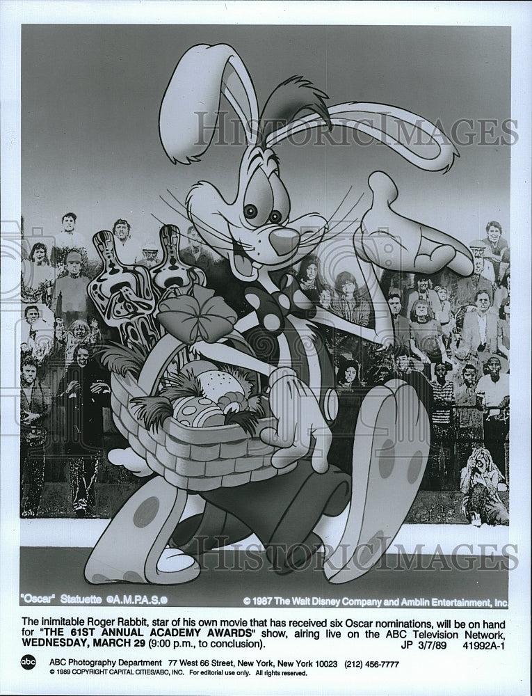 1989 Press Photo Roger Rabbit at &quot;The 61st Annual Academy Awards&quot;- Historic Images