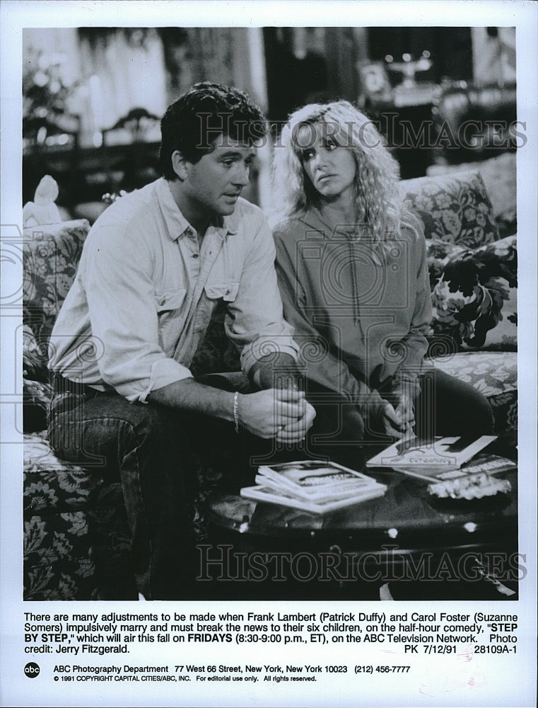 1991 Press Photo Patrick Duffy and Suzanne Somers, stars of &quot;Step by Step&quot;- Historic Images