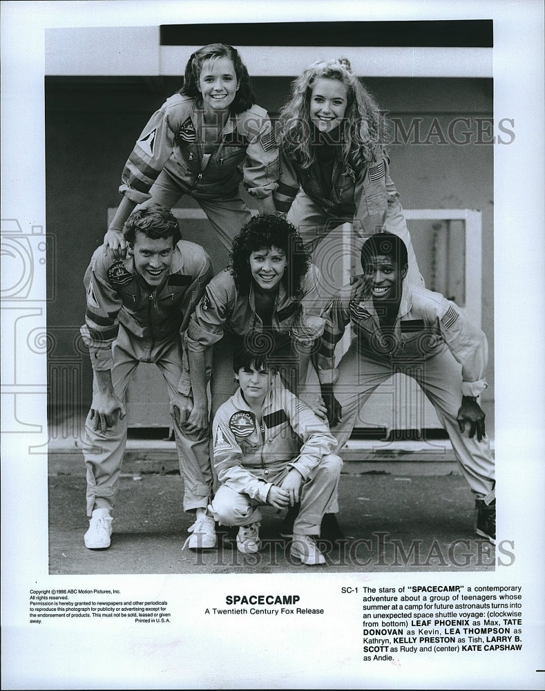 1986 Press Photo &quot;Spacecamp&quot; Leaf Phoenix,Tate Donovan,Lea Thompson,K Preston- Historic Images