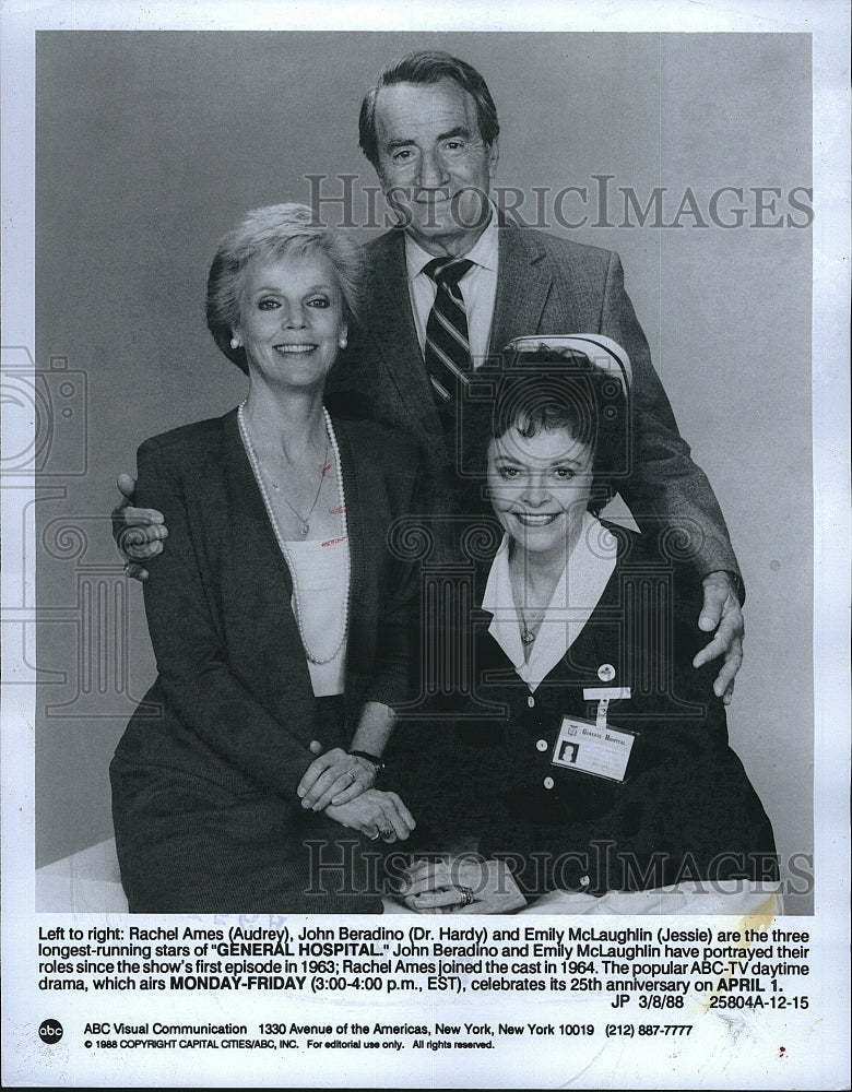 1988 Press Photo Rachel Ames, John Beradino, Emily McLaughlin, General Hospital- Historic Images