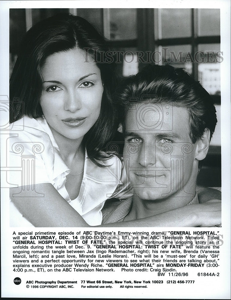 1996 Press Photo Ingo Rademacher and Vanessa Marcil of &quot;General Hospital&quot;- Historic Images