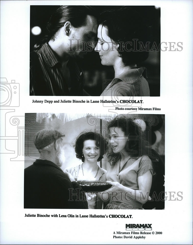 2000 Press Photo Johnny Depp, Juliette Binoche, Lena Olin &quot;Chocolat&quot;- Historic Images