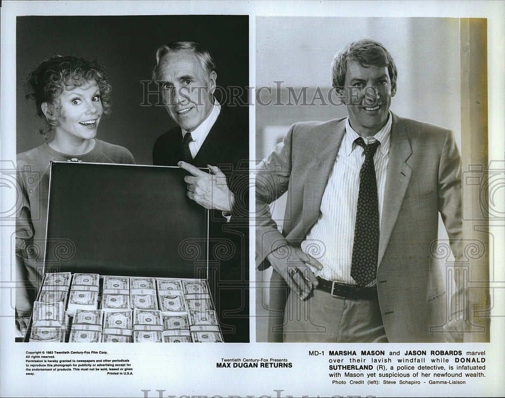 1983 Press Photo Marsha Mason, Jason Robards, D. Sutherland &quot;Max Dugan Returns&quot;- Historic Images