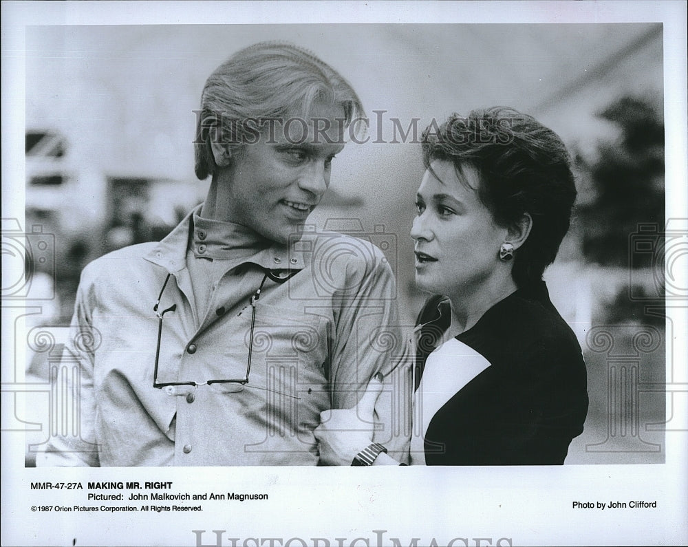 1987 Press Photo John Malkovich, Ann Magnuson &quot;Making Mr. Right&quot;- Historic Images