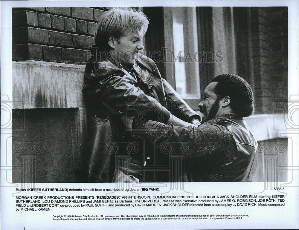 1989 Press Photo Kiefer Sutherland &amp; Big Yank Star In &quot;Renegades&quot;- Historic Images