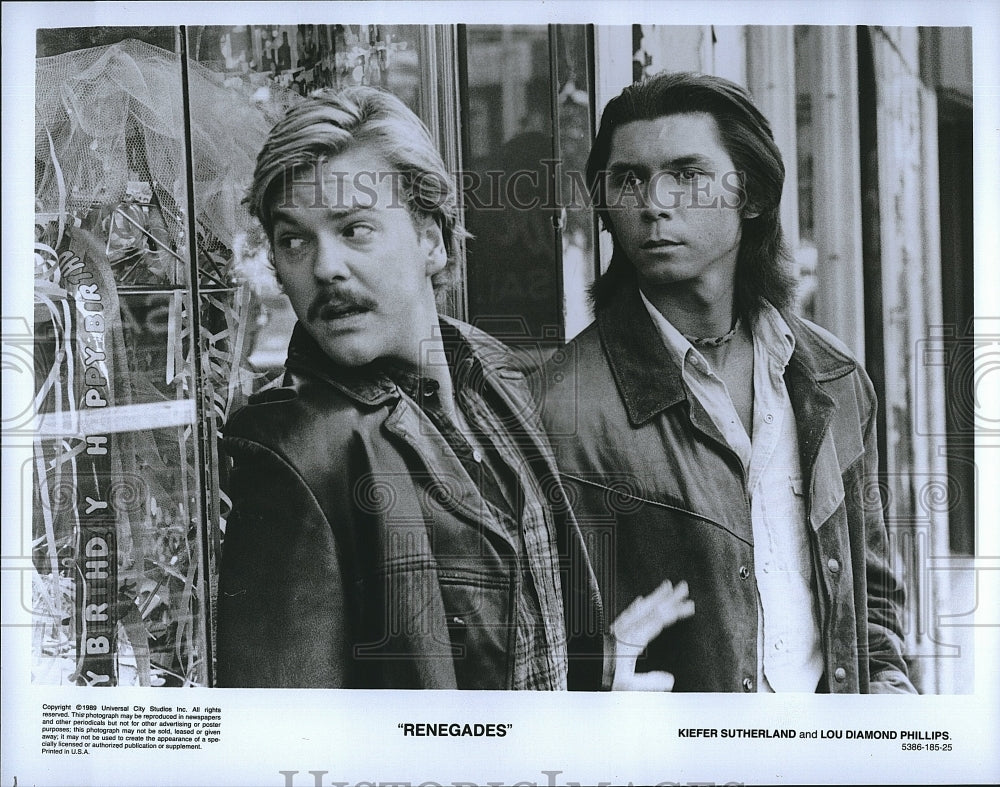 1989 Press Photo &quot;Renegades&quot; Lou Diamond Phillips, Keifer Sutherland- Historic Images