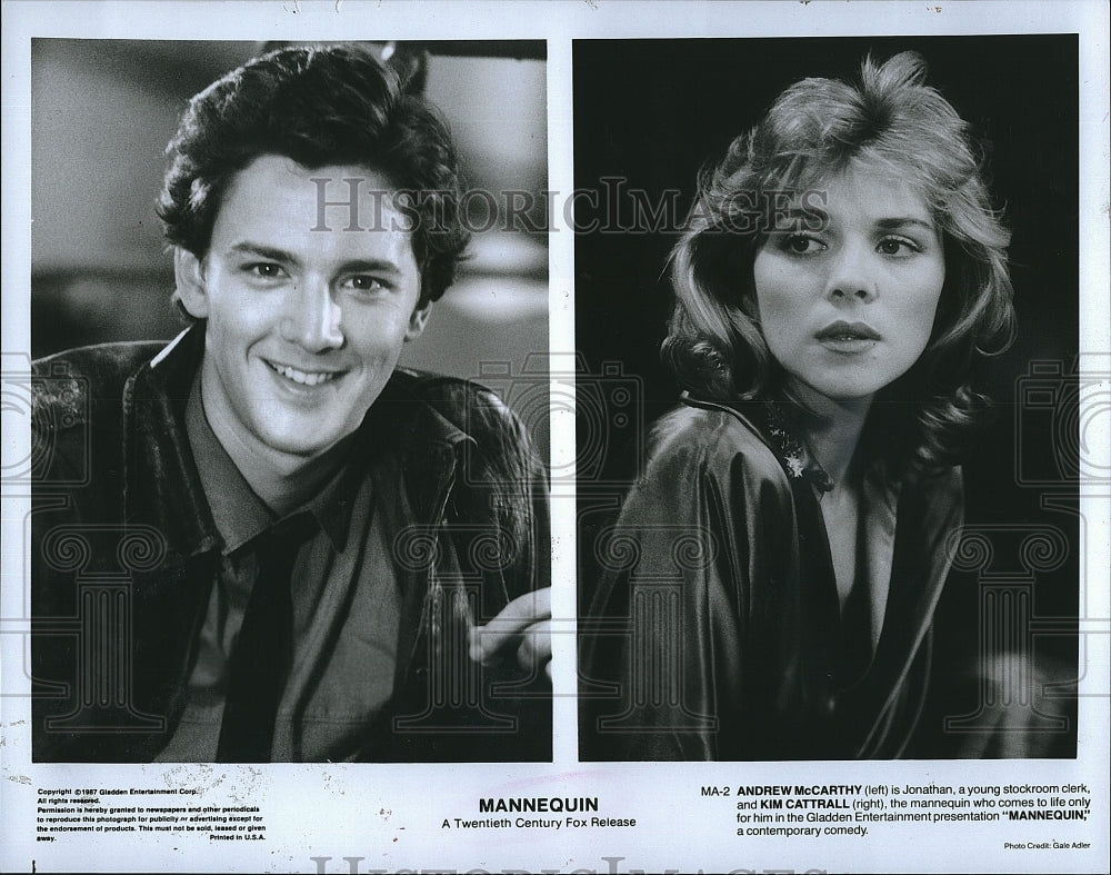 1987 Press Photo Andrew McCarthy and Kim Cattrall in &quot;Mannequin&quot;- Historic Images