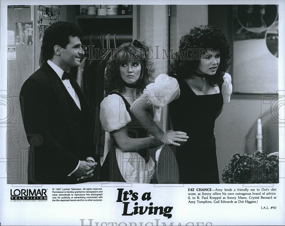 1987 Press Photo Paul Kreppel Crystal Bernard Gail Edwards It&#39;s A Living Sitcom- Historic Images