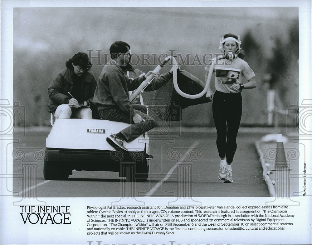 1987 Press Photo &quot;The Infinite Voyage&quot;Pat Bradley,P Van Hasel,C Bayles- Historic Images