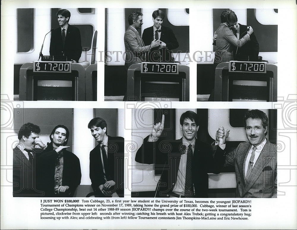 1989 Press Photo Tom Cubbage, Law Student won in &quot;Jeopardy!&quot; w/ Alex Trebek- Historic Images