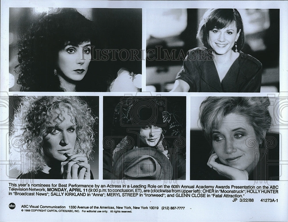 1988 Press Photo &quot;ironweed&quot; Meryl Streep &quot; Moonsteruck&quot; Cher,&quot;Anna &quot; S Kirkland- Historic Images