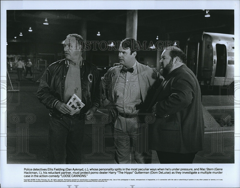 1990 Press Photo Dan Aykroyd, Dom DeLuise, Gene Hackman, &quot;Loose Cannons&quot;- Historic Images