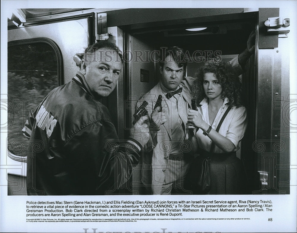 1990 Press Photo Gene Hackman, Dan Aykroyd, Nancy Travis, &quot;Loose Cannons&quot;- Historic Images