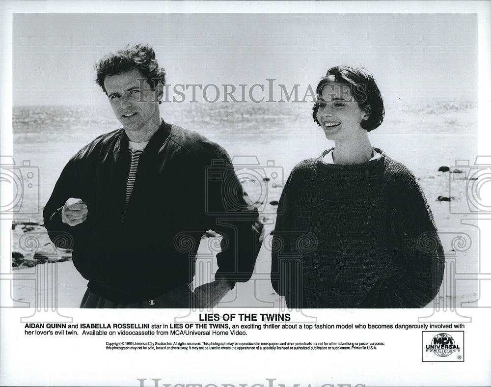 1992 Press Photo Aidan Quinn, Isabella Rossellini, &quot;Lies of the Twins&quot;- Historic Images