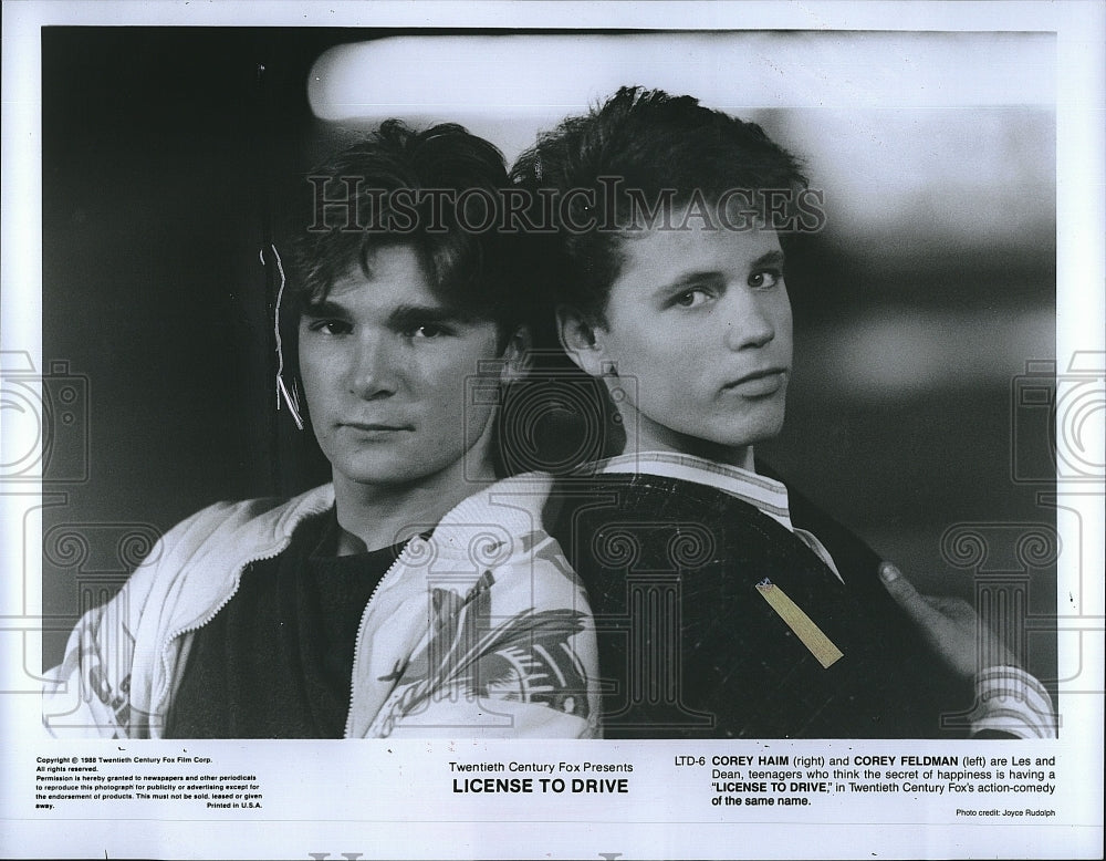 1988 Press Photo Corey Haim, Corey Feldman, &quot;License to Drive&quot;- Historic Images