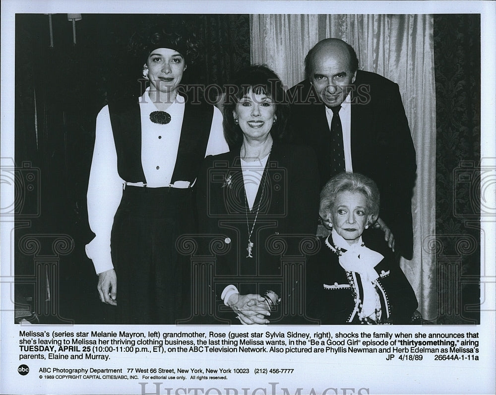 1989 Press Photo Melanie Mayron &amp; Sylvia Sidney Star In &quot;Thirtysomething&quot;- Historic Images