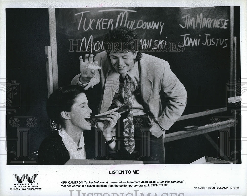 1989 Press Photo Kirk Cameron and Jami Gertz in &quot;Listen to Me&quot;.- Historic Images