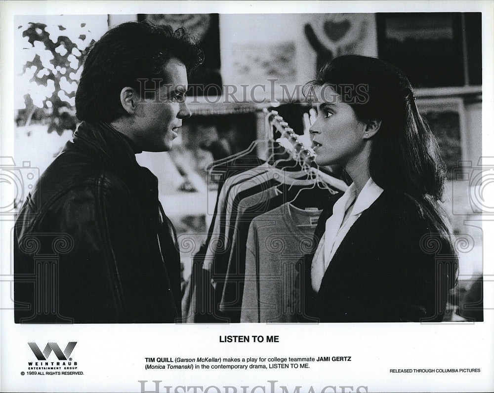 1989 Press Photo Tim Quill and Jami Gertz in &quot; Listen to Me&quot;.- Historic Images