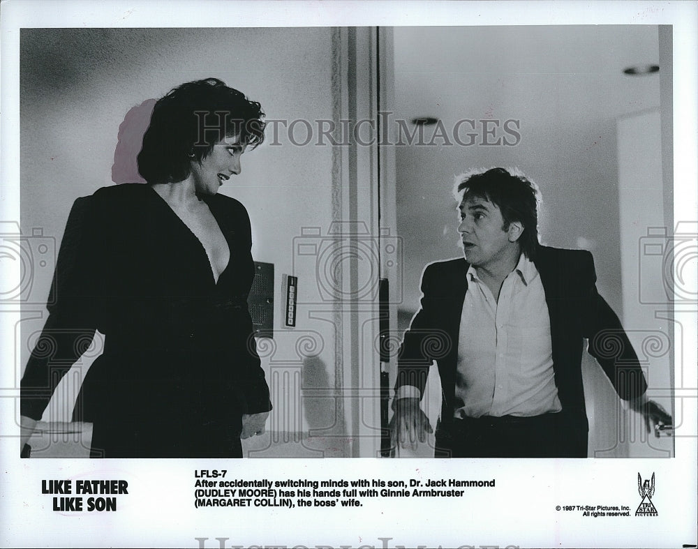 1987 Press Photo Dudley Moore and Margaret Collin in &quot;Like Father,Like Son&quot;.- Historic Images