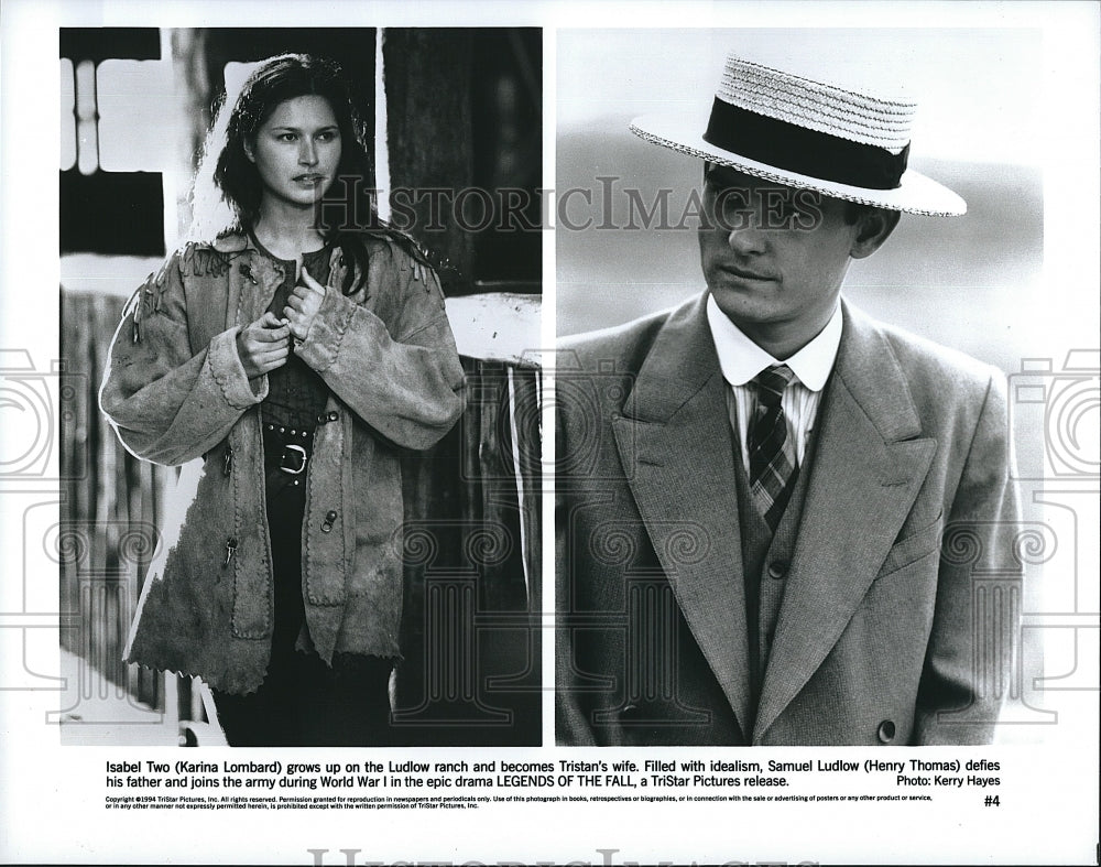 1994 Press Photo Karina Lombard and Henry Thomas in &quot;The Legend of the Fall&quot;. - Historic Images