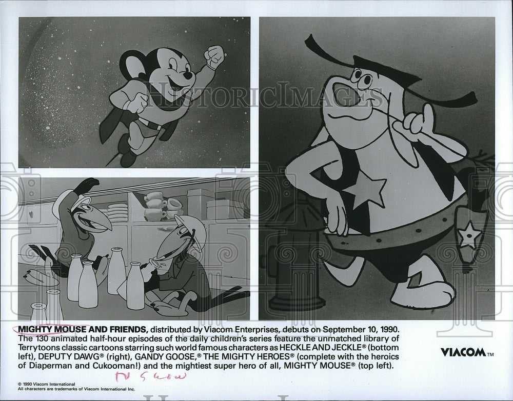 1990 Press Photo Heckle, Jeckle, Deputy Dawg, G. Goose &quot;Might Mouse and Friends&quot;- Historic Images