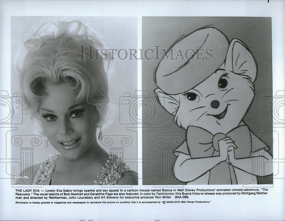 1977 Press Photo Eva Gabor, Bianca &quot;The Rescuers&quot;- Historic Images