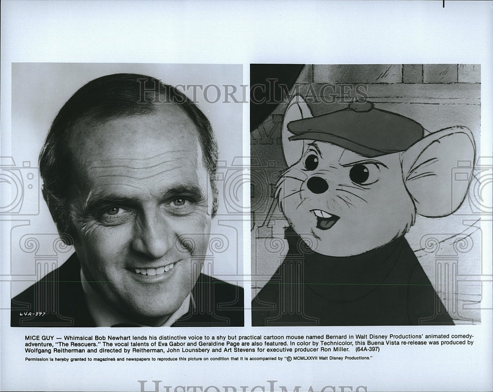 1977 Press Photo Bob Newhart, Bernard &quot;The Rescuers&quot;- Historic Images