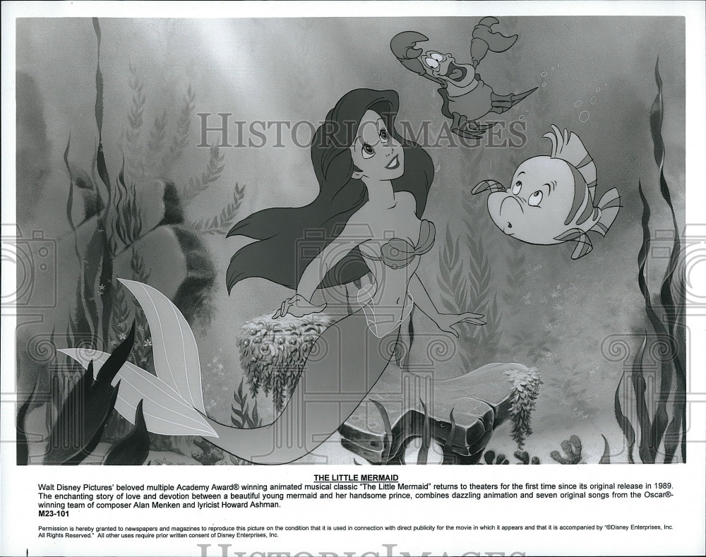 1989 Press Photo Ariel, Flounder, Sebastion &quot;The Little Mermaid&quot;- Historic Images