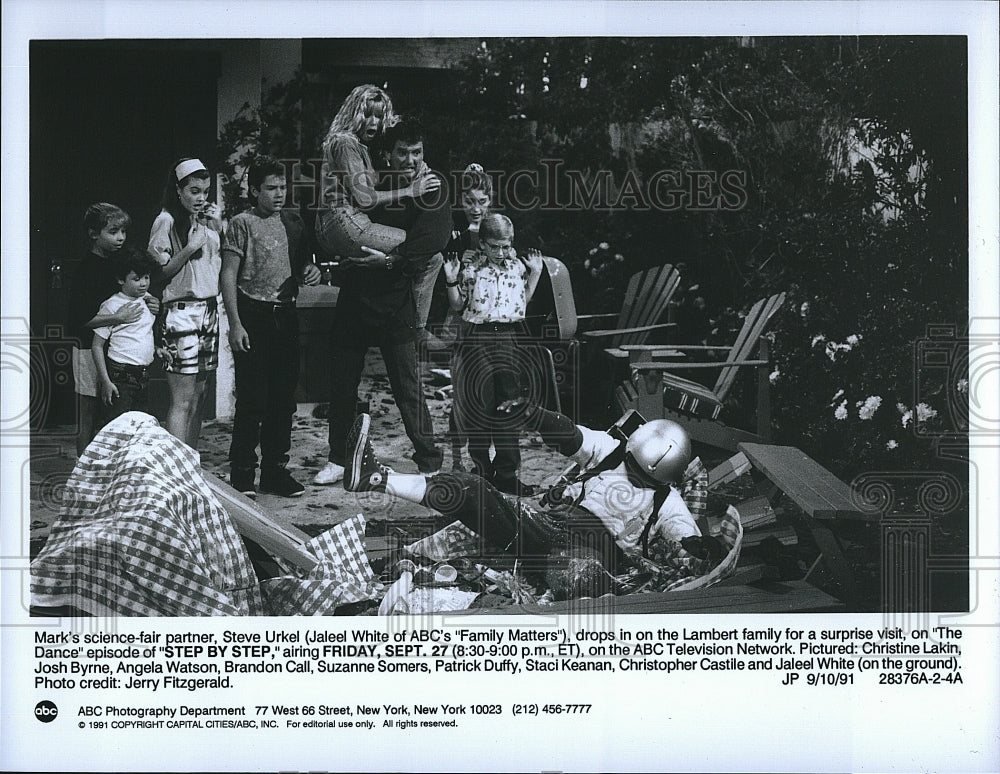 1991 Press Photo Jaleel White, Patrick Duffy, Suzanne Somers &quot;Step by Step&quot;- Historic Images