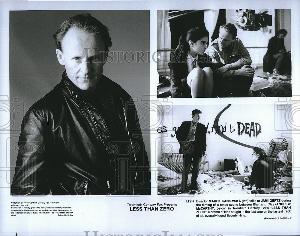 1987 Press Photo Director Marek Kanievska, Jami Gertz &amp; Andrew McCarthy- Historic Images